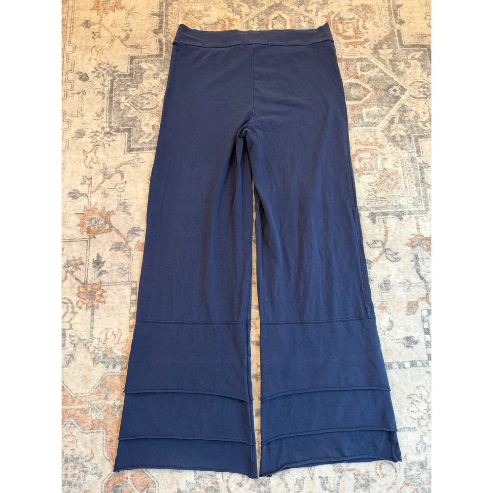 Matilda Jane Womens Navy Blue Wide Leg Tiered Ruffle Hem Lounge Pants Size M
